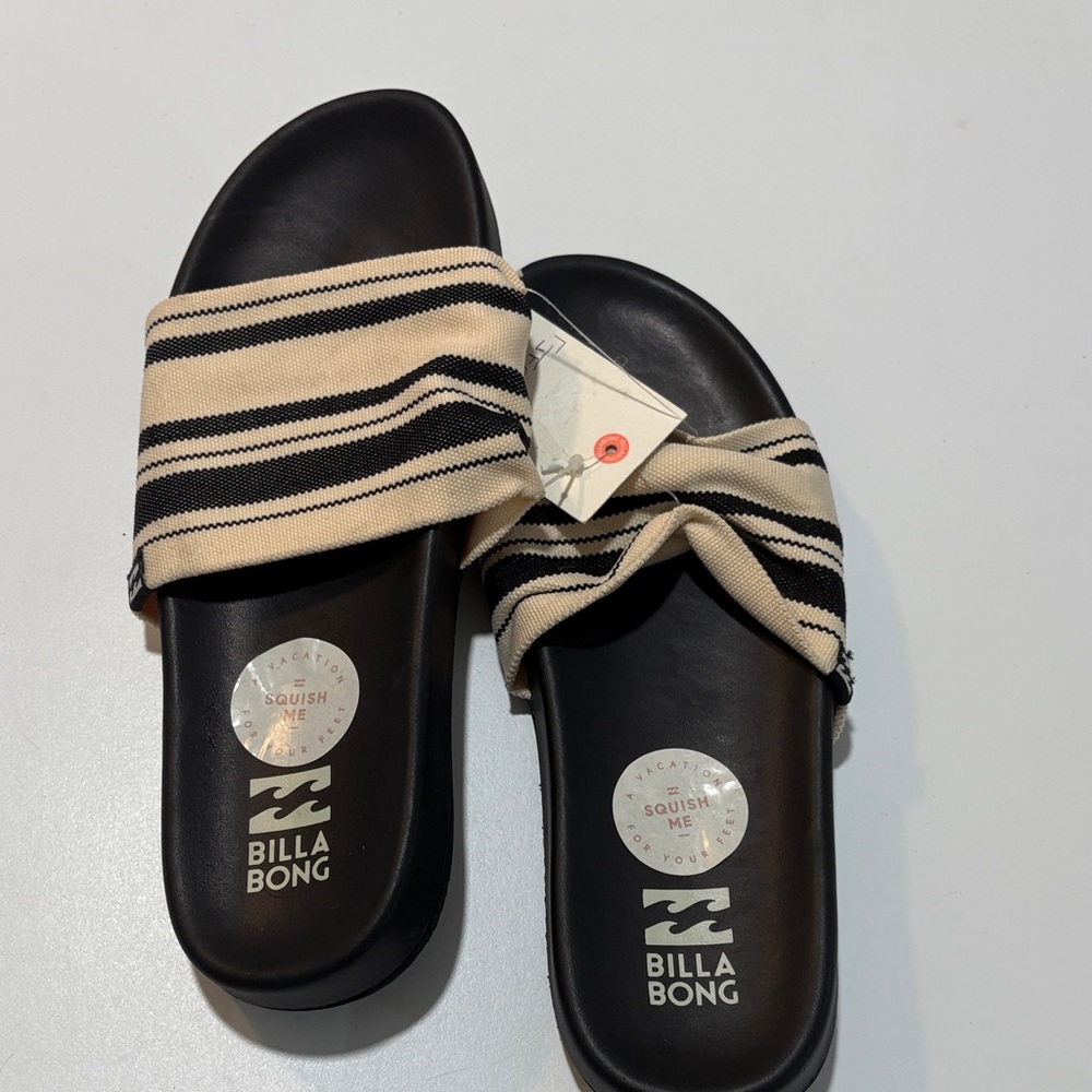 Billabong Black and Tan Striped Sandals